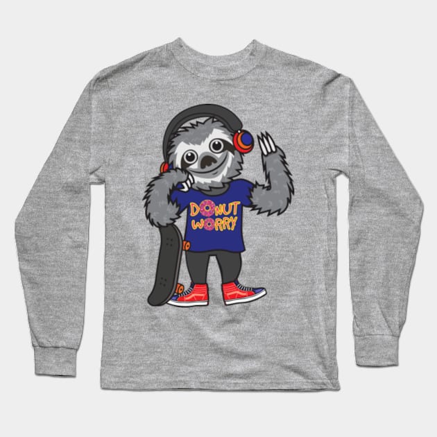 Sloth Donut Worry Long Sleeve T-Shirt by Plushism